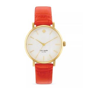 Kate Spade New York Valencia Embossed Orange Gold Alligator Leather Metro Watch